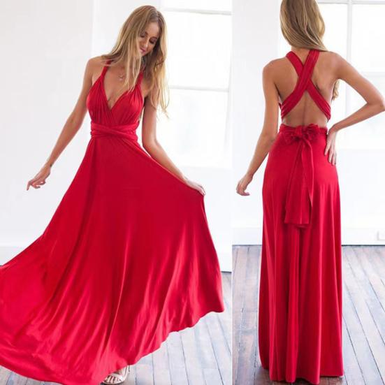 Dámské šaty Halter Bez rukávů Bez zad Více popruhový design Společenské šaty