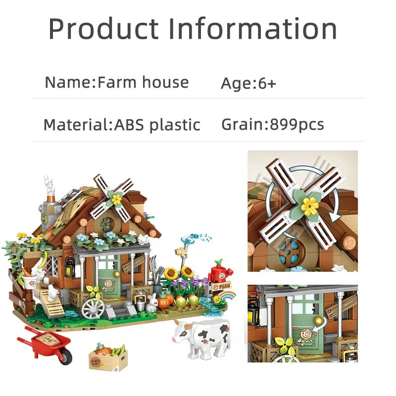 Lustige 899 Stück Mini Stadt Freund Bauernhaus Bausteine Windmühle Architektur Steine Figur Lernspielzeug für Kinder Geschenke