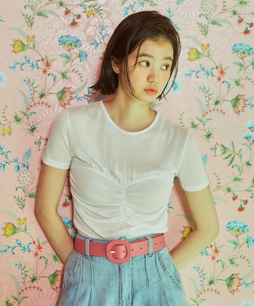 Baitalssain [Line] Shirring Top Layered T-Shirt (Ivory)