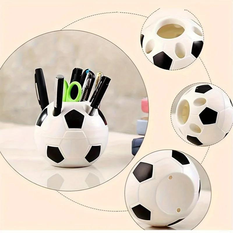 1 Cartoon Soccer Pen Holder, Multifunctional Office Desk Storage Rack, Suitable for Office Supplies, Portable