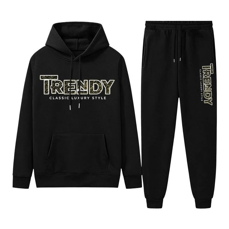 Mens Casual Tracksuit Long Sleeve Hooded Sweatshirt Pants Set Sportswear