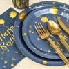 175 Pieces Gold Disposable Party Dinnerware Set andDisposable Birthday Party Dinnerware Paper Plates Napkins Cups Gold Plastic