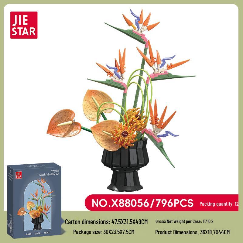 Tropical Bird of Paradise Building Blocks: DIY Flower Ornament for Room Decoration
