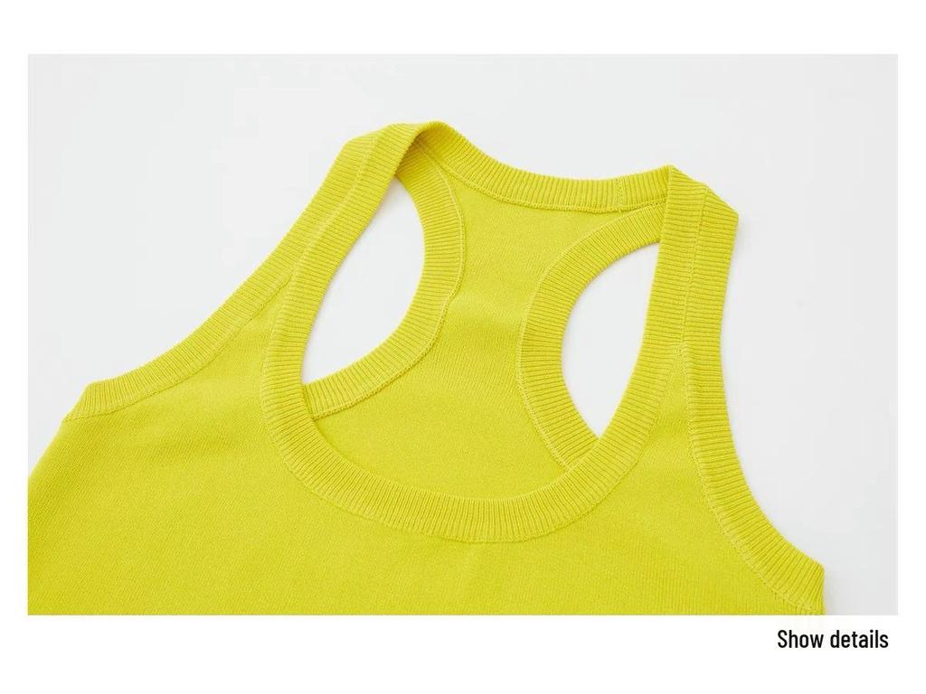 Yi Han Meng Zitronengelbes Slim Fit Neckholder Tanktop für Frauen und Mädchen - Niedlich, aufhellend, schlankmachende Unterwäsche oder Oberbekleidung