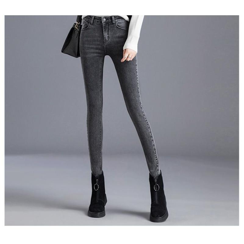 Plus-Größe Winter Dicke Plus Frauen Hohe Taille Mode Röhrenjeans Warm Slim Fit Stretch Damen Casual Denim Bleistifthose