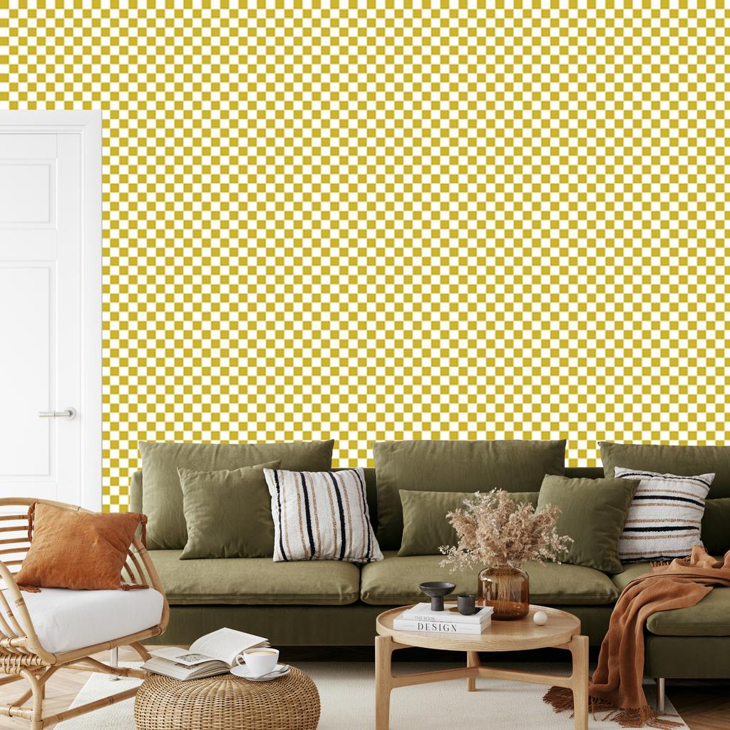 Checkerboard Wallpaper Yellow and Cream for Living Room and Bedroom 50x1000