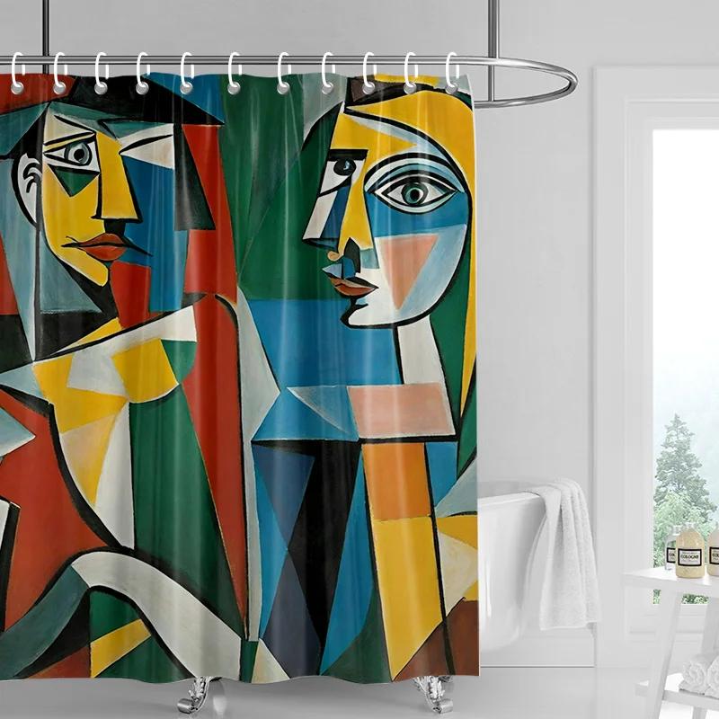 Abstract Cubist Art Bath Curtain - High-Quality Waterproof And Mildew-Proof Bathroom Decor For A Unique Home Statement