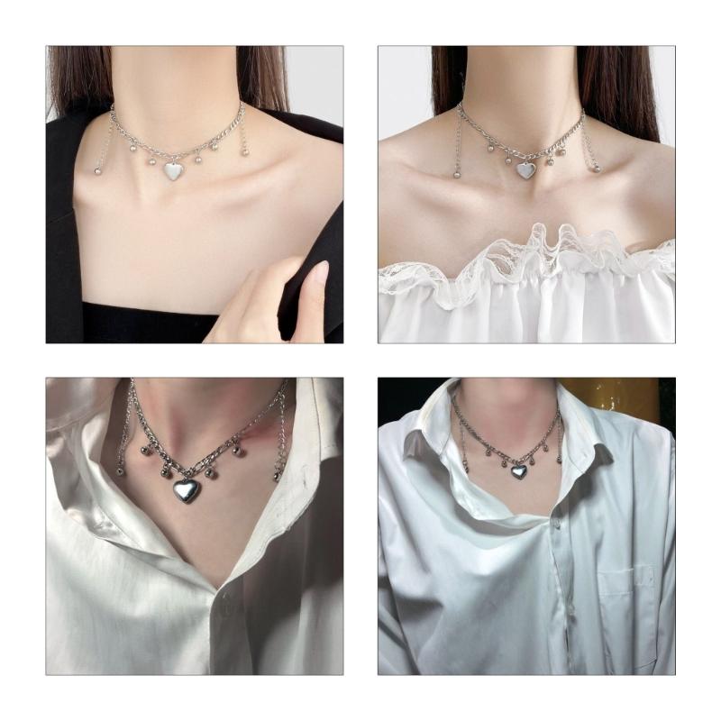 Punk Tassel Heart Pendant Necklace for Women Girls Gothic Sweet Cool Coarse Clavicle Chains Y2k Accessories Jewelry