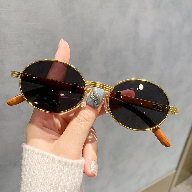 Personality Wood Grain Leg Oval Myopia Sunglasses Luxury Designer UV Resistant Street Photography Shades Glasses 0 To -4.0