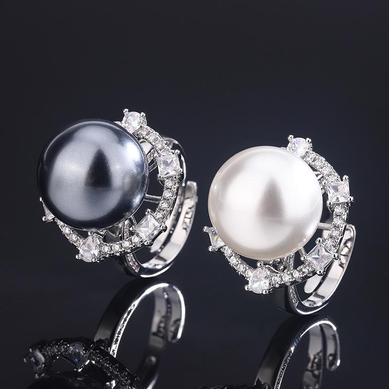 Jewelry Copper Bottom Gold Plated Baroque Pearl Vintage Temperament Diamond Ring Female 16Mm