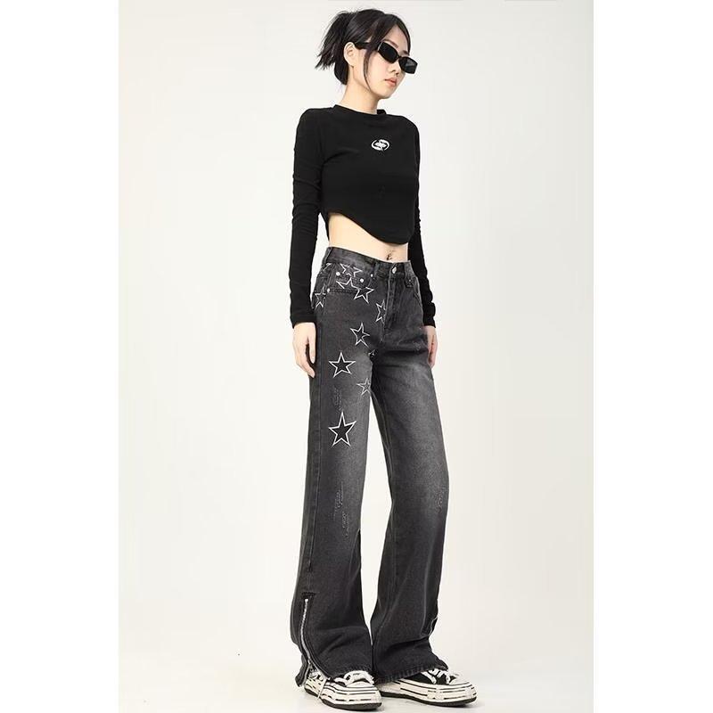 Women's Casual Fashion High Waist Straight Floor-length Jeans