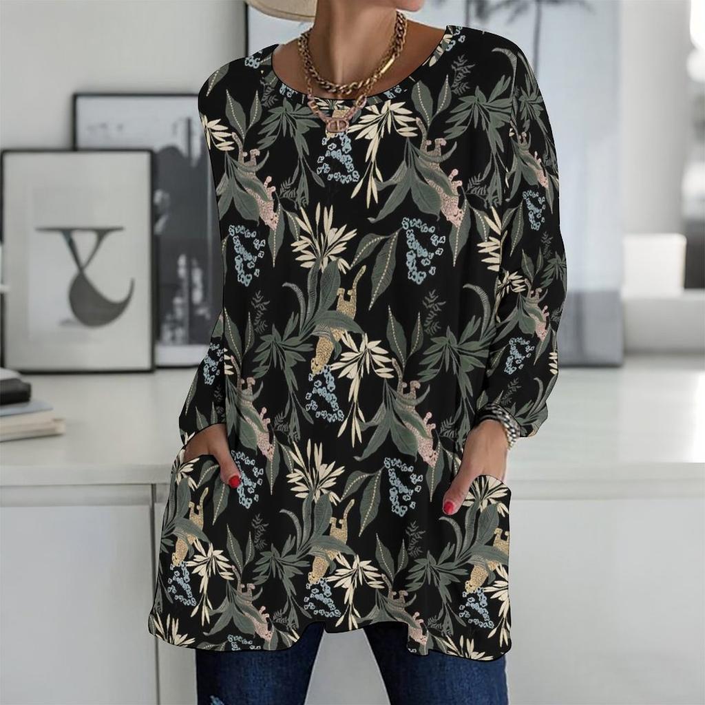 Plus Size Women Crew Neck Long Sleeve Tunic Soft Oversized Tops For Home Life And Casual Walking