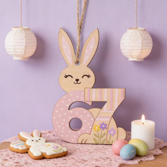 Yousheng 67 Bunny Easter Basket Tag Wooden Bunny Hanging Tag Funny Six Seven Rabbit Farmhouse Easter Sign for Spring Party Supplies