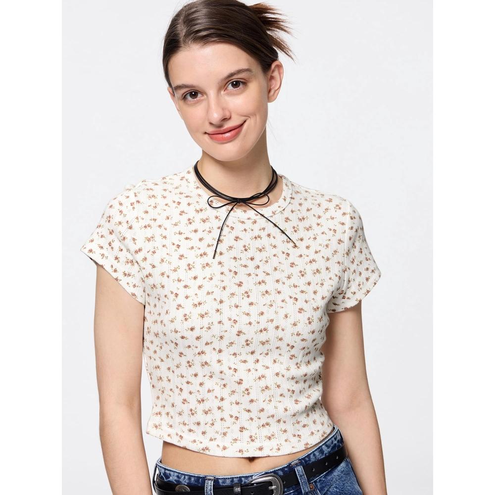 

GU by Uniqlo Футболка с цветочным принтом Pointail 01 OFF WHITE/XS