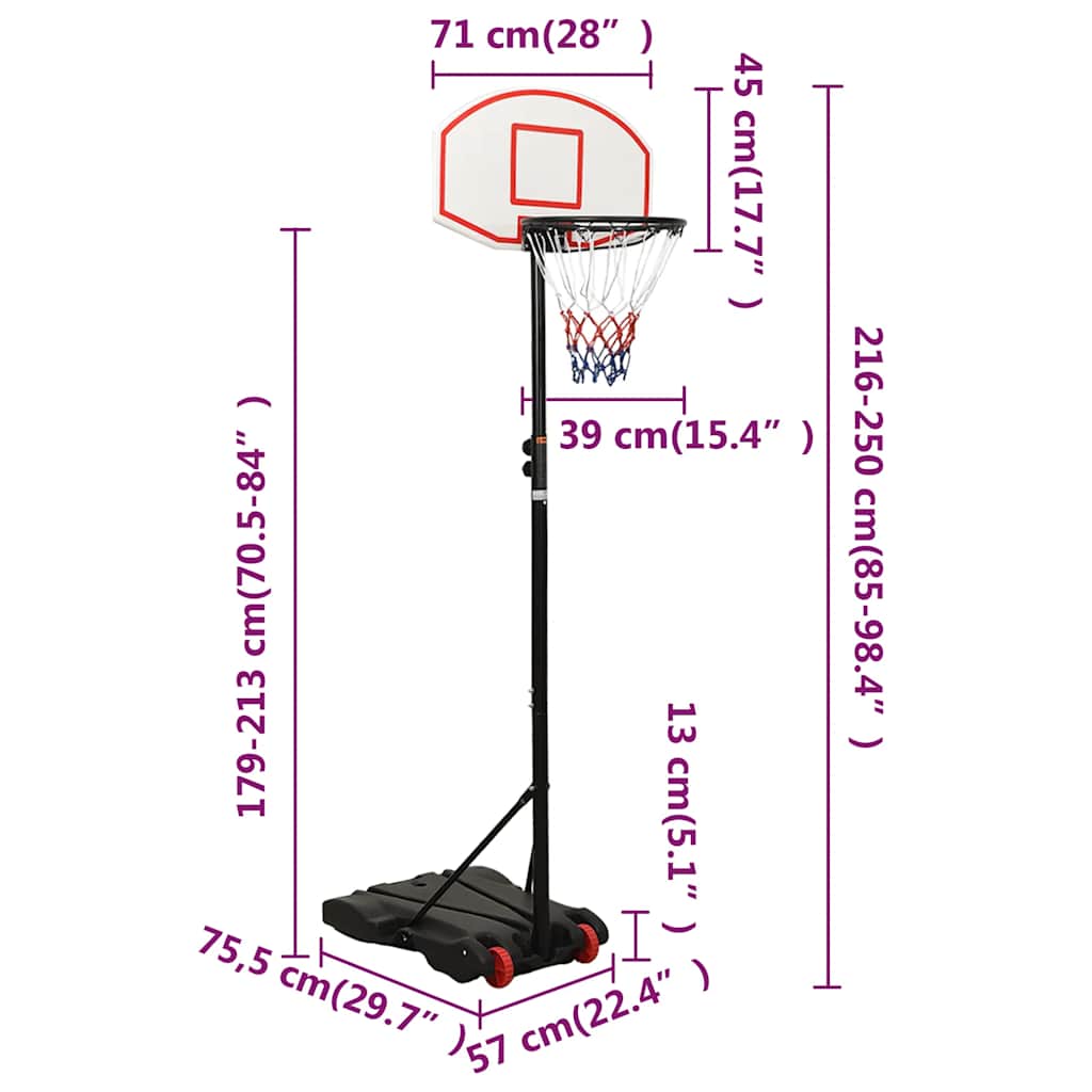 Basketball Hoop Stand White 216 250 cm Polyethylene