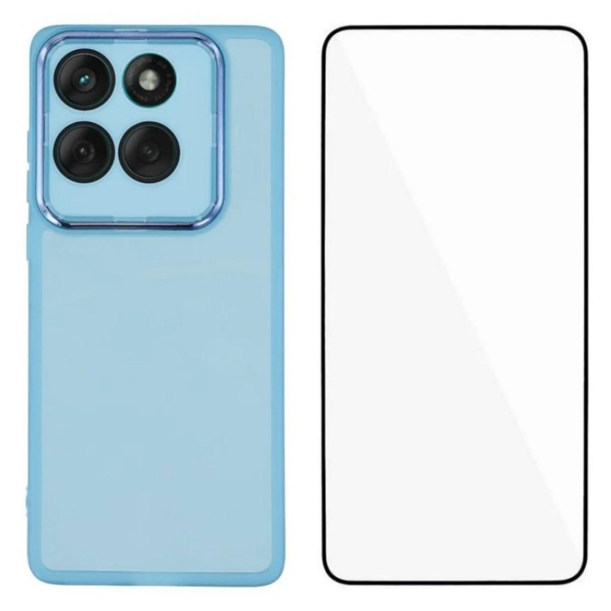

For Motorola Edge 60 5G TPU Case WANLONFENG DKSM Series Electroplated Frame Back Cover with Tempered Glass Blue