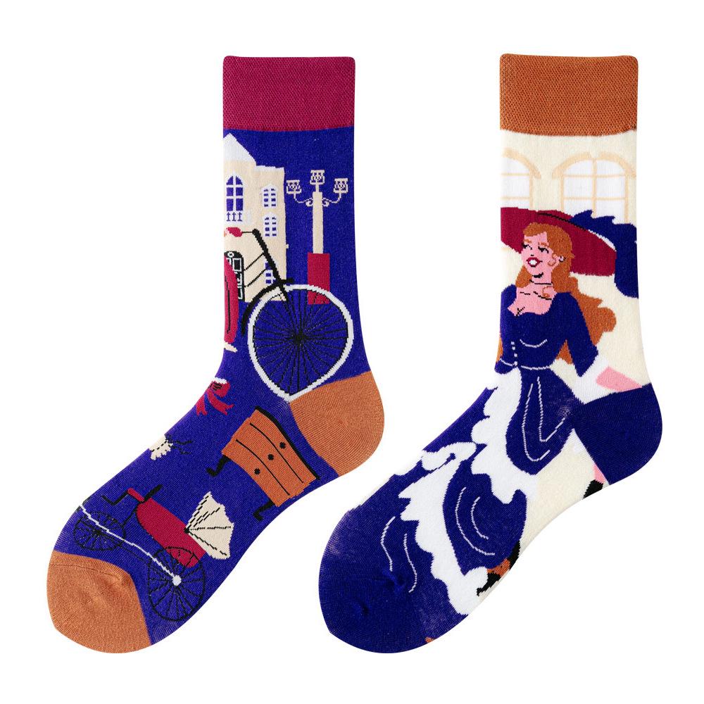 Asymmetric Colorful Christmas Cotton Socks for Couples
