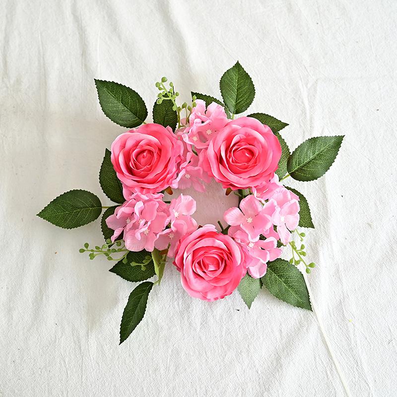 Wedding Candlestick Wreath Artificial Roses Candle Rings Table Decoration Xmas  Year Birthday Party Home Ornaments