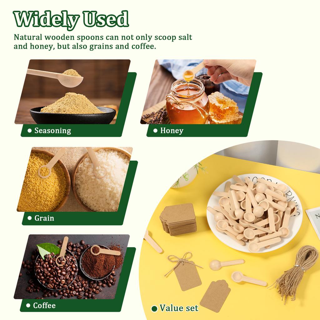 100Pcs Mini Wood Spoons Multipurpose Wooden Little Teaspoon for Spice Jam Coffee Bean Measuring Spoon Kitchen Short Handle Scoop