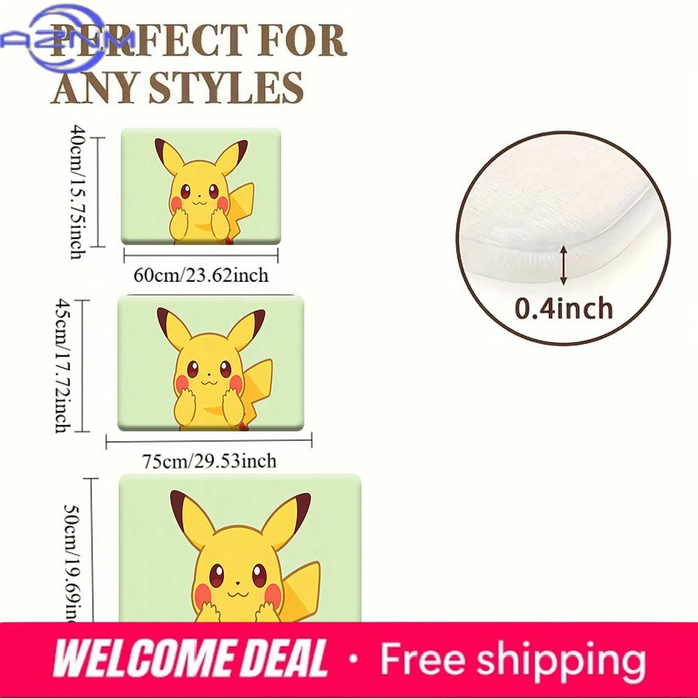 Cute Pokemon Pikachu Cartoon Print Doormat Anti-slip Absorbent Floor Mat for Home Entrance Bedroom Living Room Decor