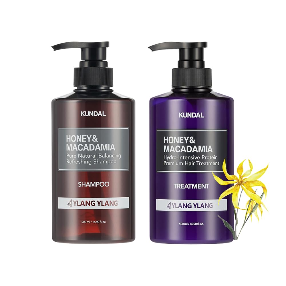 Scent Honey Macadamia Shampoo Treatment Set Each Mildly and Easy To Comb Finish KUNDALYlang-Ylang & & (500ml Bottle) Acidic, Silicone-Free,
