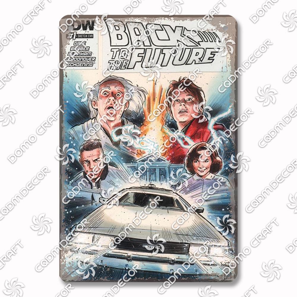 Classic Science Fiction Film Metal Tin Sign, Back to the Future Movie Poster Metal Plates, Cinema Club Cafe Bar Home Wall Decor