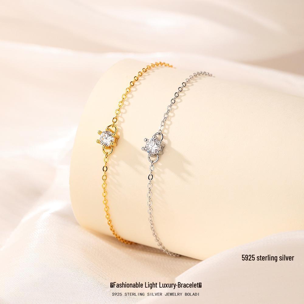 S925 Sterling Silver Four-Leaf Clover Women's Bracelet with Zircon