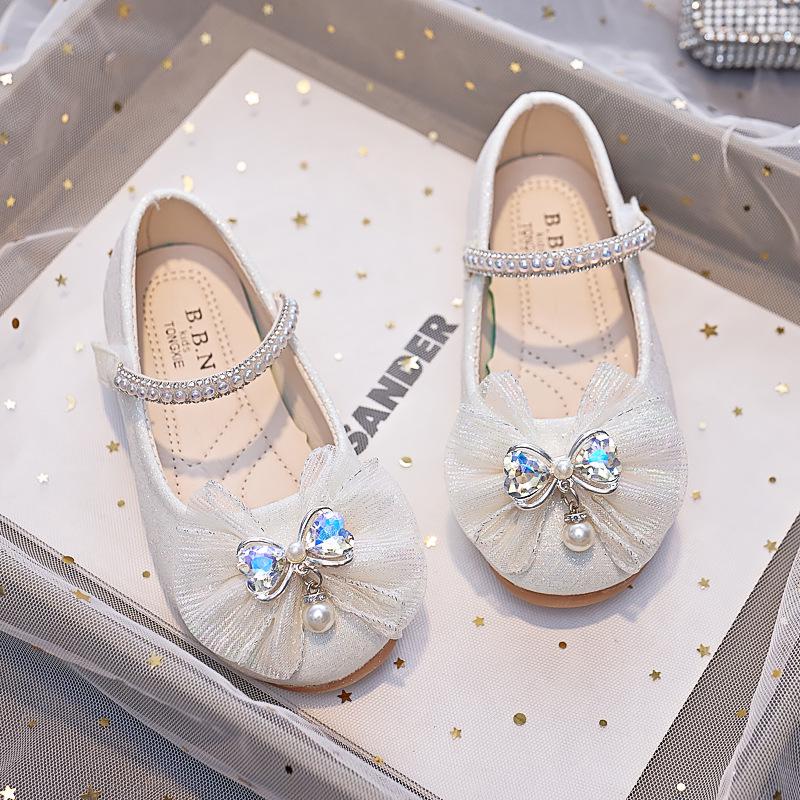 2025 Herbst Neue Koreanische Stil Strassstein Schleife Leder Schuhe für Mädchen – Weiche Sohle Prinzessin Performance Schuhe