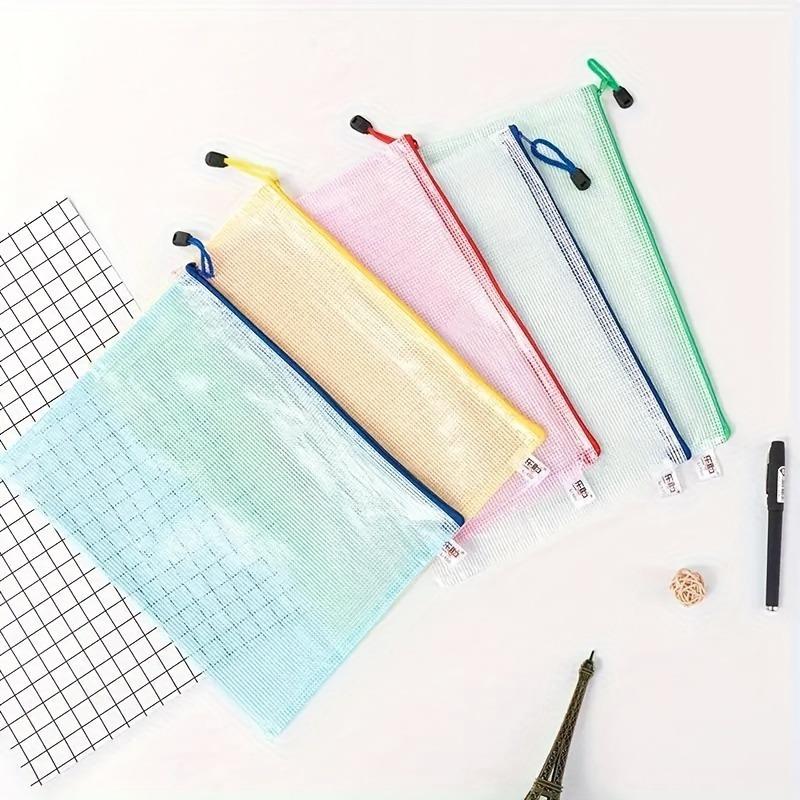 5-Pack Waterproof Mesh Zipper Bags, PVC Document Folders, Multi-Purpose Travel Organizers for School Supplies, Office Equipment, and Home Storage