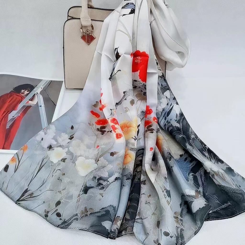 Hochwertiger 100% Seiden Schal Tuch Hijab Wickeltuch Damen Blumig Frühling Sommer Strand Seiden Schals