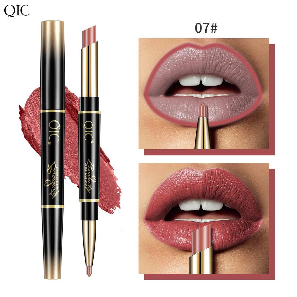 2 IN 1 Lūpu kontūrzīmulis Ūdensizturīgs Matēts Velvet Nude Lūpukrāsas zīmulis Seksīgi sarkans Ilgnoturīgs Rozā Purpura Lūpu zīmulis grims Kosmētika