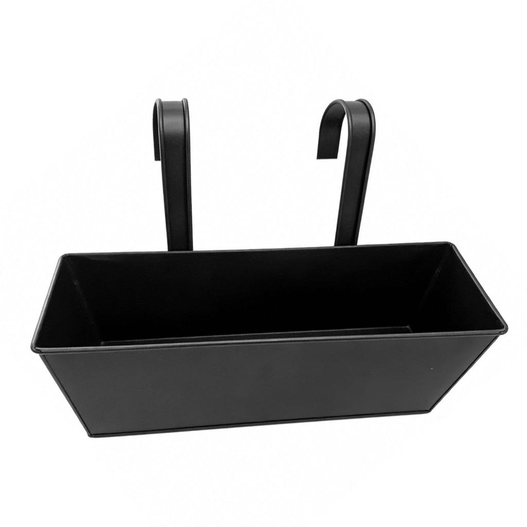 2pcs Railing Planters Metal Fence Hanging Flower Pots with Drainage Holes Hooks for Balcony Porch Deck Black L