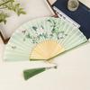 Ancient Style Folding Fan, Chinese Style Black Bamboo Fan, Golden Bamboo Women's Fan, Classical Qipao Accessory, Portable Folding Fan