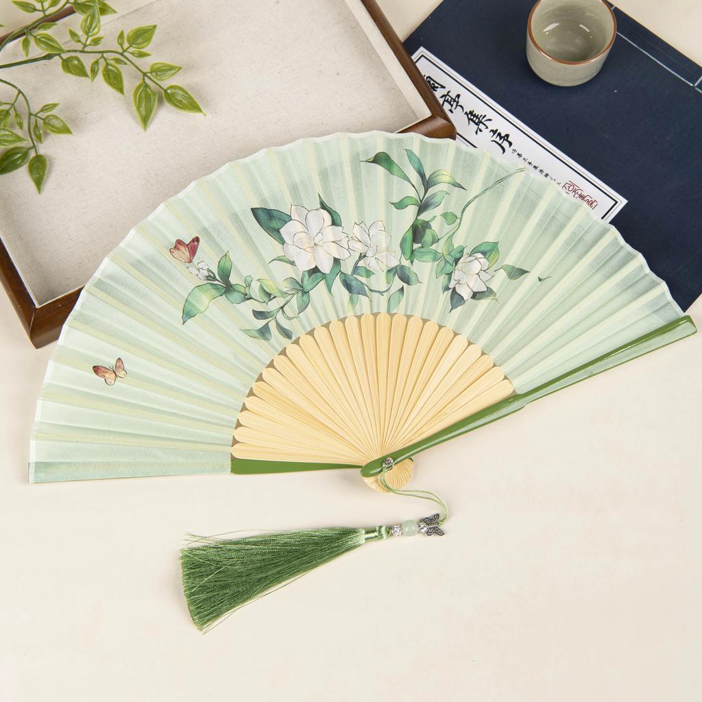Ancient Style Folding Fan, Chinese Style Black Bamboo Fan, Golden Bamboo Women's Fan, Classical Qipao Accessory, Portable Folding Fan