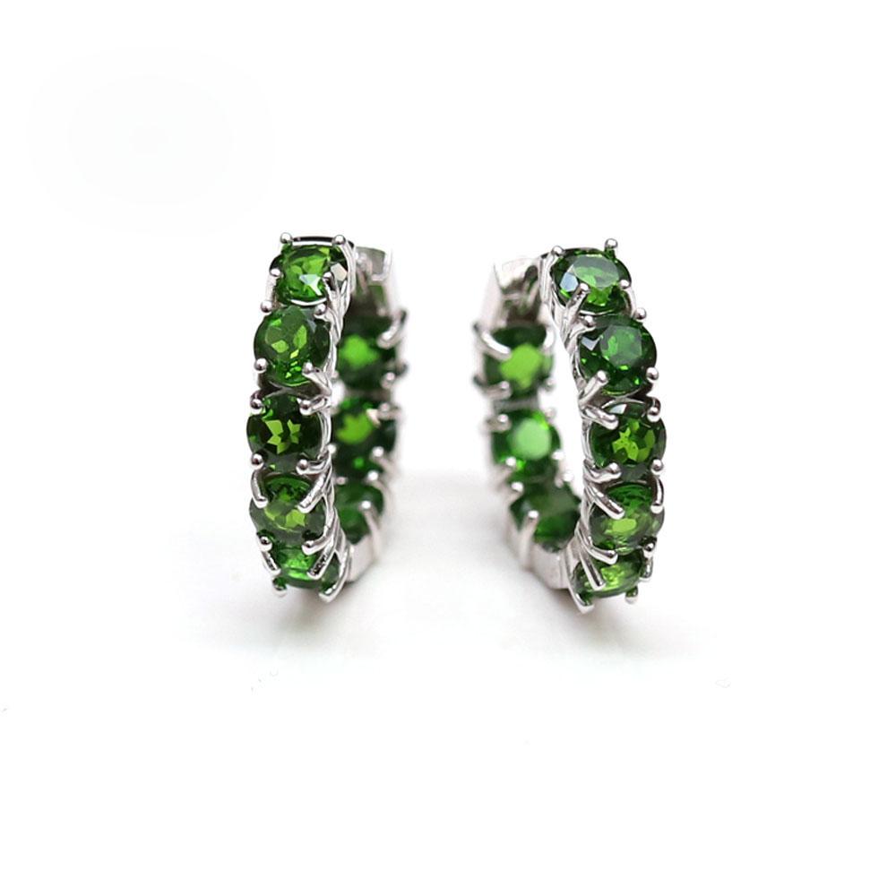 Natural Diopside Round 4.0mm Gemstone Earrings Fashion Design Women Fine Jewelry 925 Sterling Silver