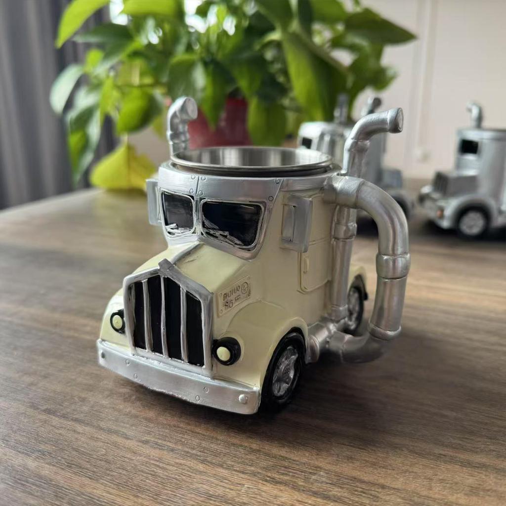 Unique Truck Coffee Mug Handcrafts Resins Semi Truck Shape Coffee Cup for Home Desktop Decoration and Trucker Gift