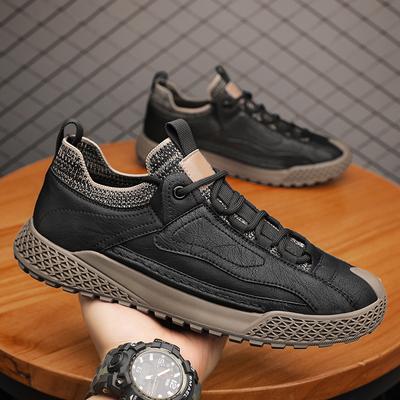 New Popular Men Cowhide Sneakers Casual Leather Shoes Men's Versatile Thick Soled Wear Resistant Shoes Men's Lace Up Work Shoes
