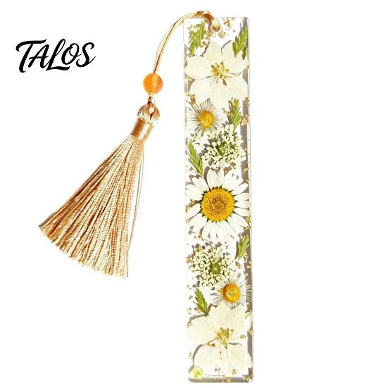 Marcador de Páginas Talos de Flor Real en Resina, Marcador de Página Seca de los 12 Meses, Marcador Prensado Hecho a Mano para Lectores, Regalo para Amantes de los Libros