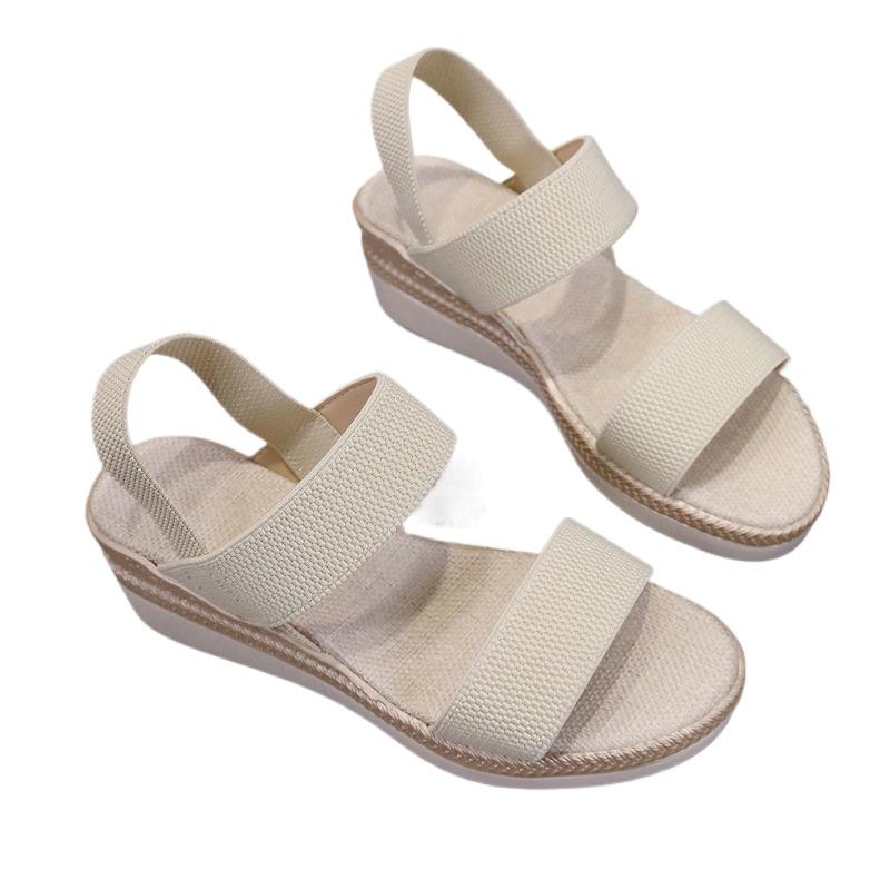 Fashion Summer 2025 Outdoor New Women's Open Toe Sandals Round Toe Casual Wedges Slip On Sandals for Plus Size Comfortable Daily Shoes