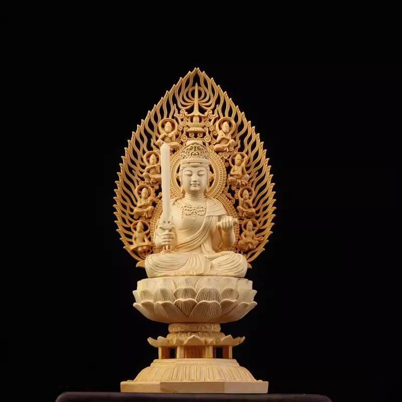 Sacred Solid Wood Sculpture, Medallion, Gautama, Patron Saint of Harmony and Prosperity, Embellishing Feng Shui