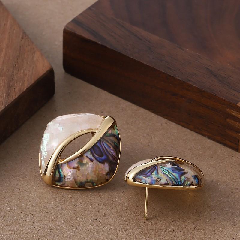 Geometric Shell Earrings Women Natural Abalone Inlay Eco-Friendly Gold Plated Minimalist Statement Jewelry