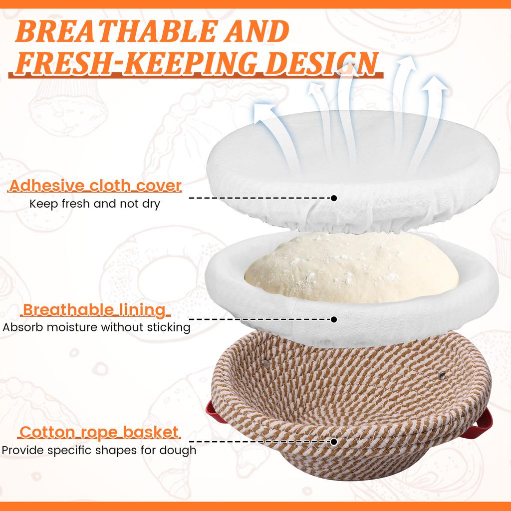 Cotton Rope Proofing Basket for Bread Baking Oval And Round Banneton Bread Basket with Liner And Cover for Homemade Sourdough