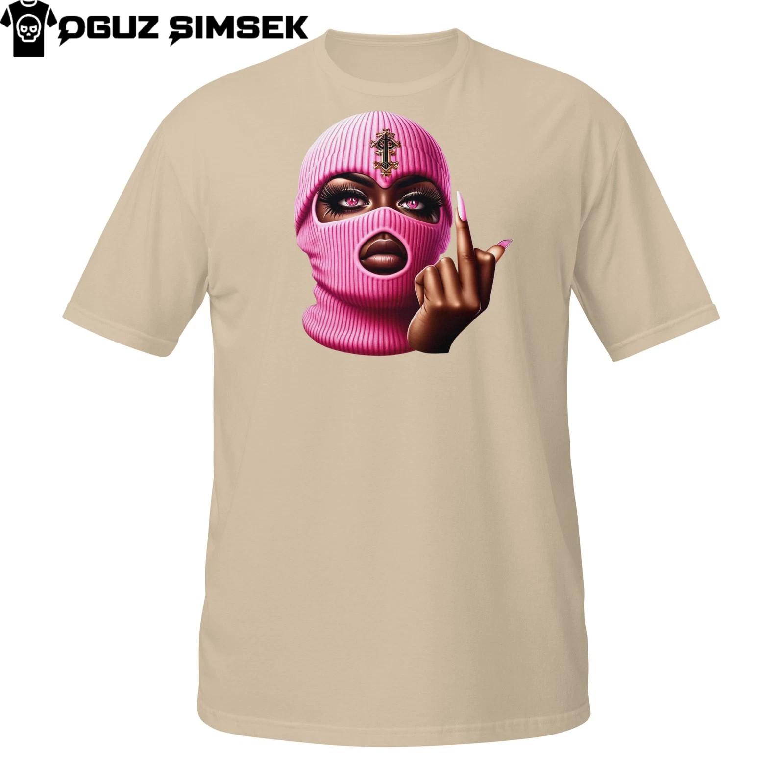 Pink Ski Mask Babe T-Shirt Mens Womens Tees Top – Bold Streetwear Girl Design with Middle Finger XL