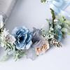 Blue Flower Hair Wreath Headband Crown Garland with Adjustable Ribbon Festivals Wedding Party Headpiece for Women Girl