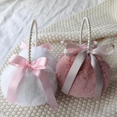 Women Earmuff Faux Pearl Headband Ribbon Bowknot Fuzzy Plush Autumn Winter Girls Ear Warmer Imitation Rabbit Plush Ear Muff