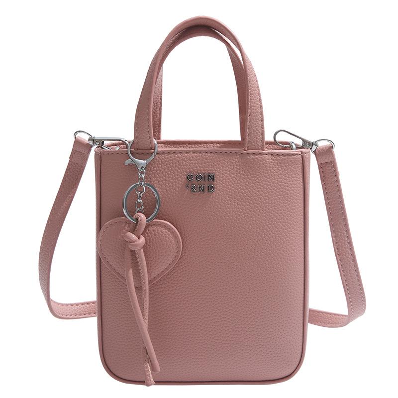 Korean Version of Trendy Love Pendant Hand Carrying Small Square Bag Women's 2025 Summer New Solid Color Shoulder Messenger Mobile Phone Bag