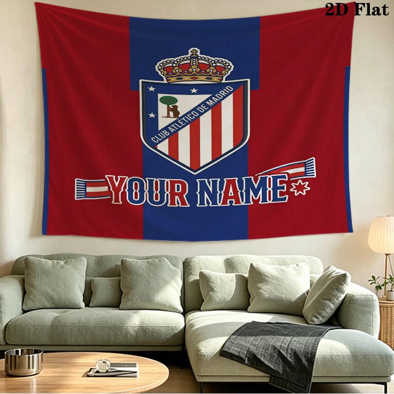 Custom Name Atletico Madrid Printed Tapestry – Wall Hanging for Bedrooms, Dorms, and Home Decor