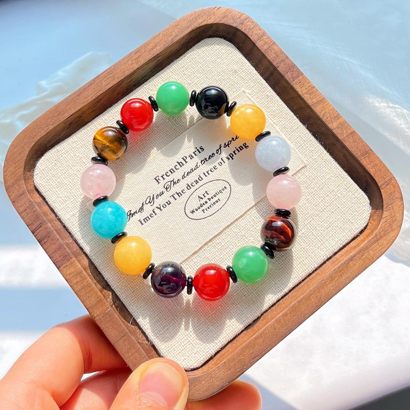 Large Grain Summer Dopamine Colorful Quartzite Natural Tiger S Eye Powder Crystal Agate Bracelet Bracelet.