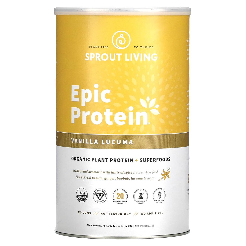 Sprout Living Epic Protein, Organic Plant Protein + Superfoods, Vanilla Lucuma, 2 Lb (910 G)