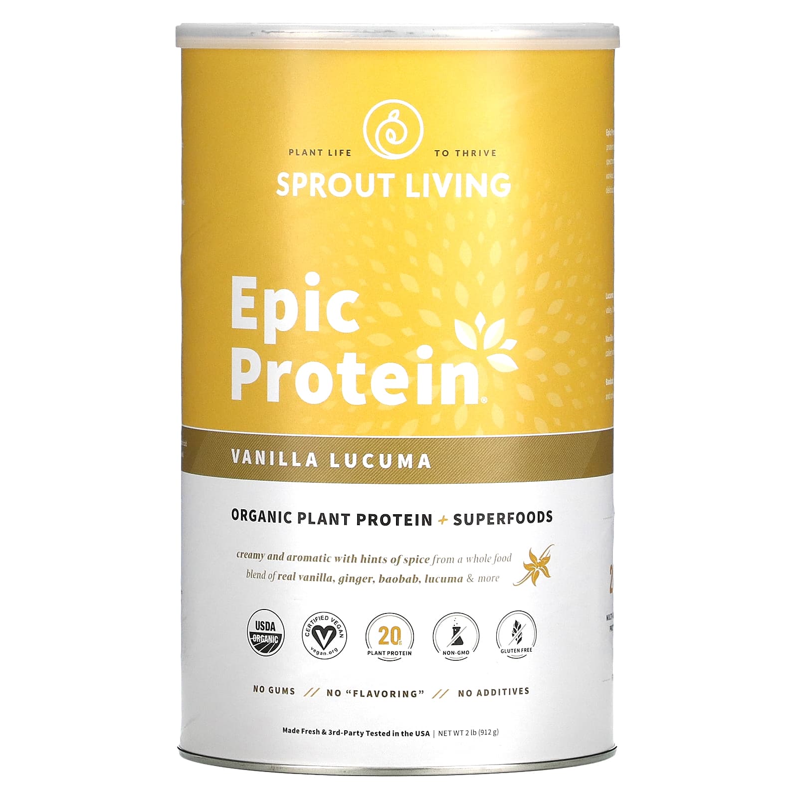 

Sprout Living, Epic Protein, Organic Plant Protein + Superfoods, Vanilla Lucuma, 2 lb (910 g)